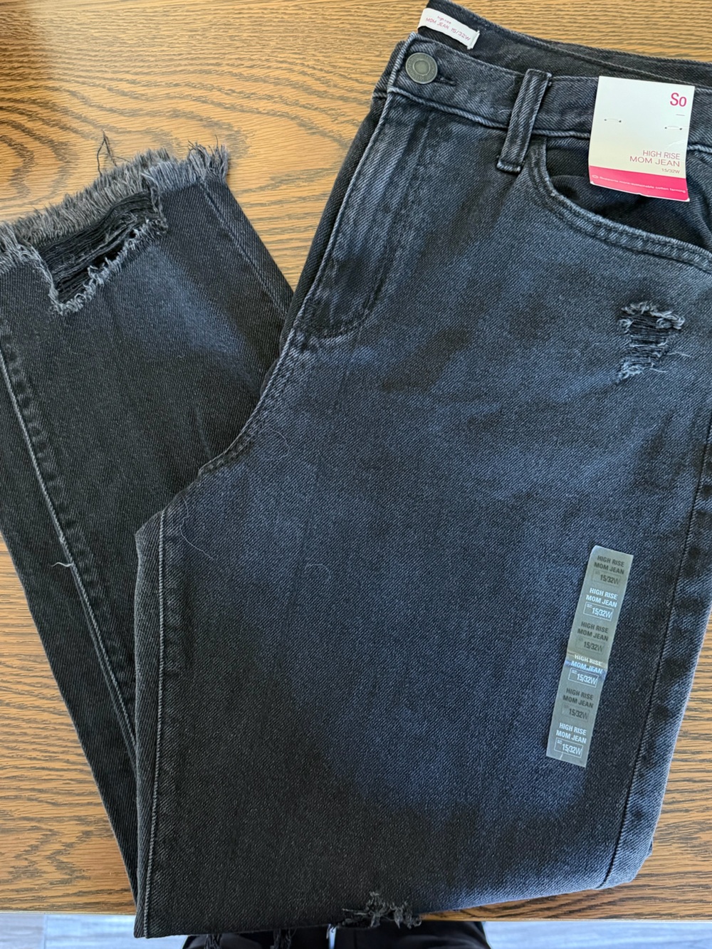 SO Women's Black Slim Straight Distressed Jeans